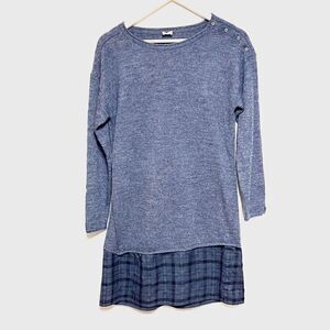 Poetry Grey alpaca Sweater dress with woven plaid trim Womens Sz S